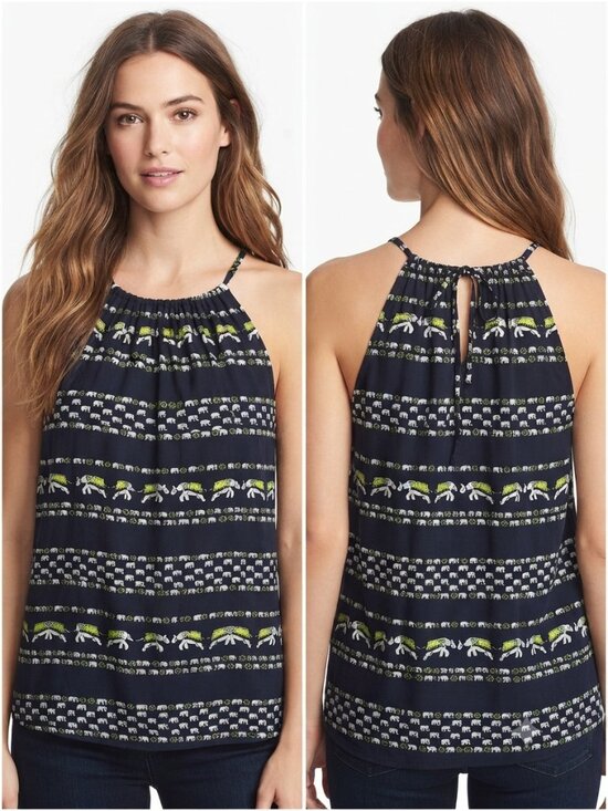 crown & ivy Tops - Crown & Ivy Elephant Print Sleeveless Tank Top Women's XL Blue White Casual Boho